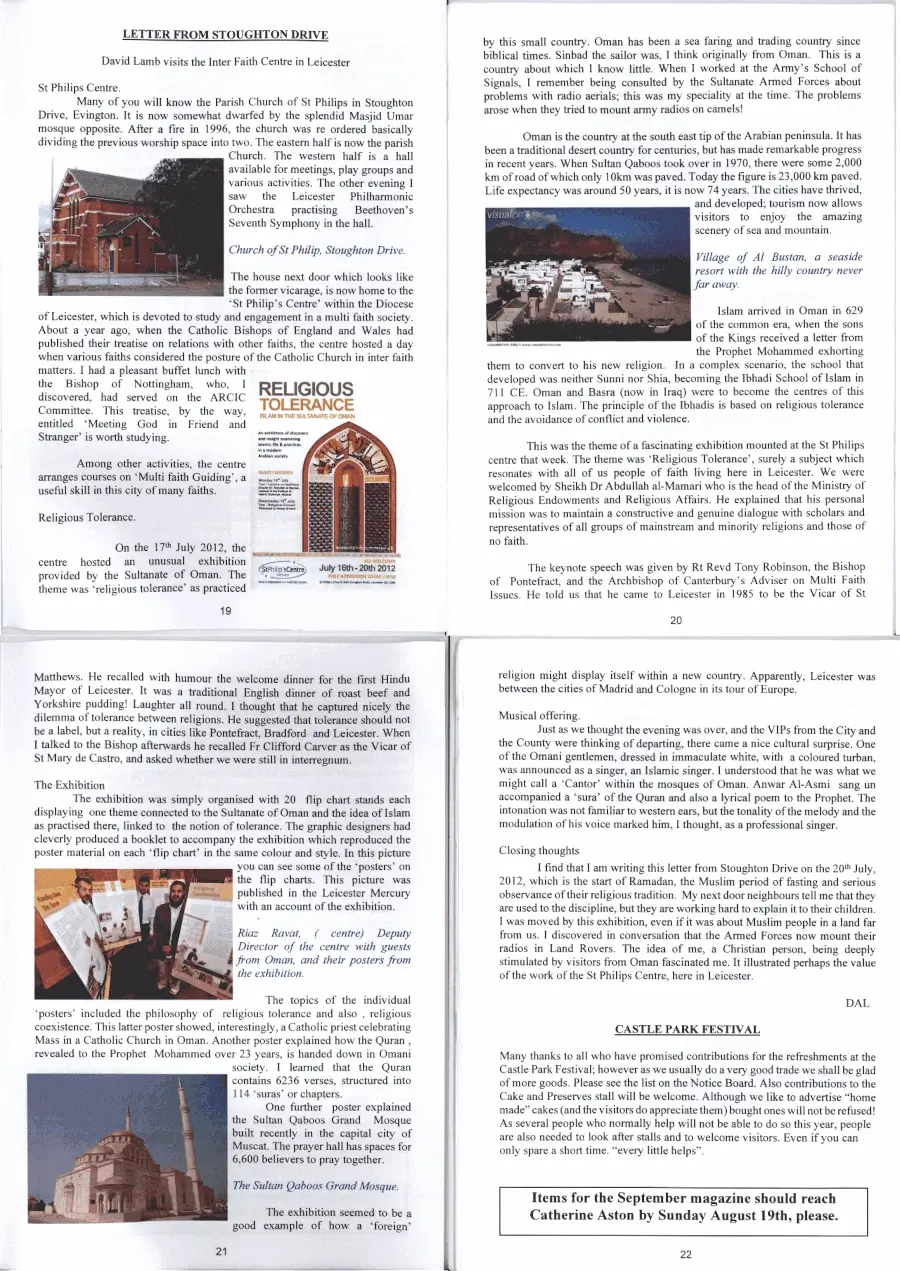 Article of the Parish Magazine about the Exhibitions in the UK - 2012
